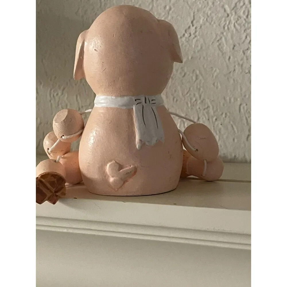 Vintage Handpainted Wood Pig Shelf Sitter Figurine~Signed Woodful ~ Farmhouse